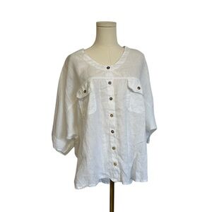 NOMAD The Label White Linen Oversized Tunic Top Shirt Women’s M / L Lagenlook
